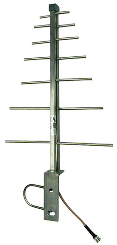 Directional broadband UHF log periodic antenna, 304 stainless steel, 470-820 MHz, 50W, BNC female, 200mm cable, 6 dBi – 470mm
